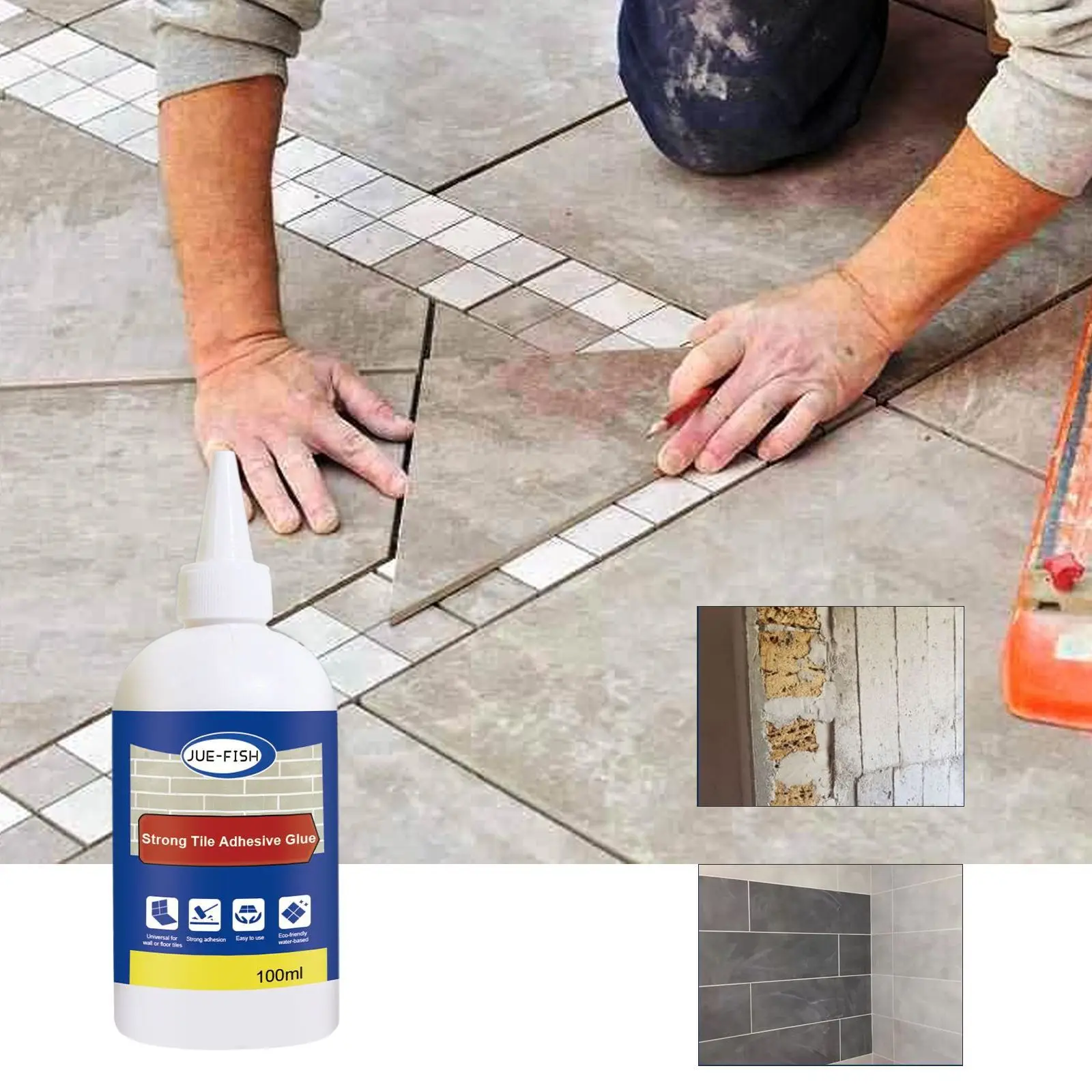 

Jue Fish Ceramic Tile Adhesive - Household Wall/Floor Tile Repair, Fix Peeling & Hollowing, Waterproof Backing Coating