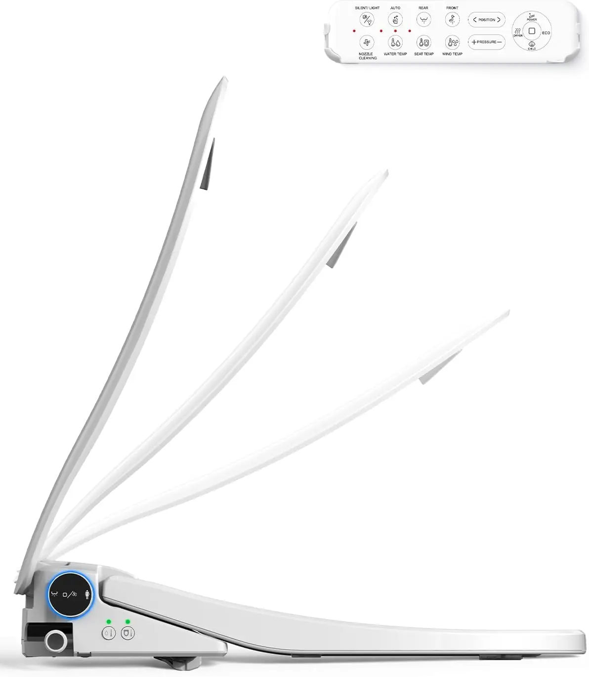 

Умное электрическое сиденье для унитаза с подогревом воды, сушкой, функцией омывания (спереди/сзади), пультом ДУ, самоочищающимся соплом, экологическим режимом