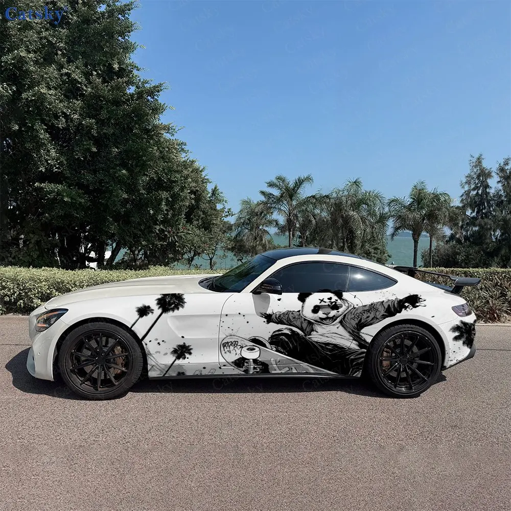 2pcs Panda Street Hip-Hop Spirit, Durable, Fade-resistant, Enhance Vehicle Aesthetics With Bold Artistic Design Car Vinyl Wraps