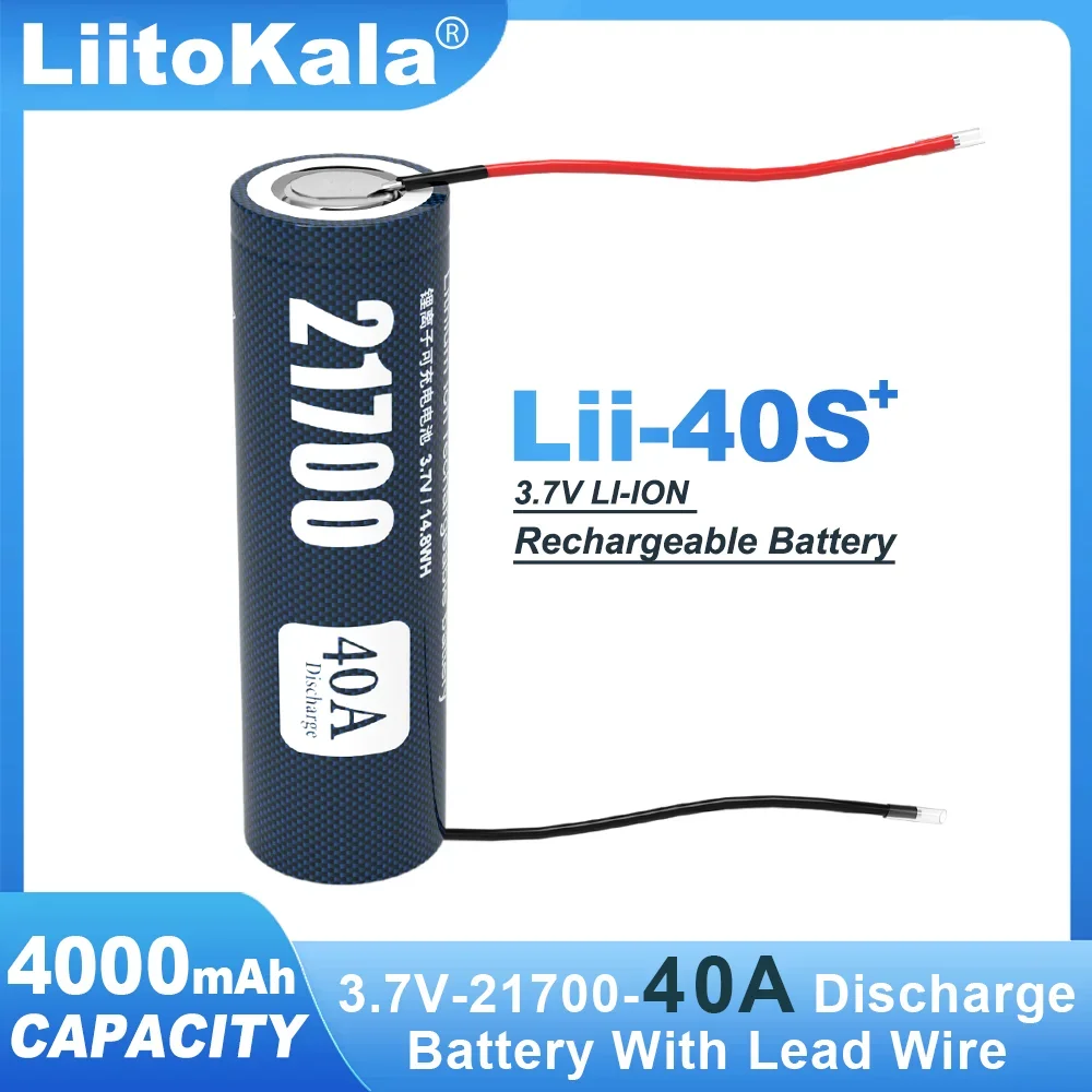 Liitokala Lii-40S DIY kawat asli baterai Lithium untuk 3.7V 4000mAh 21700 Senter kapasitas tinggi lampu depan alat listrik baterai