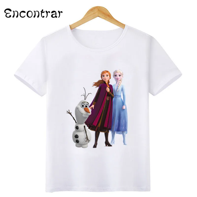 Camisetas con estampado de Frozen para niños y niñas, camisa de manga corta con estampado de princesa Elsa y Anna de Disney, Tops bonitos de verano,