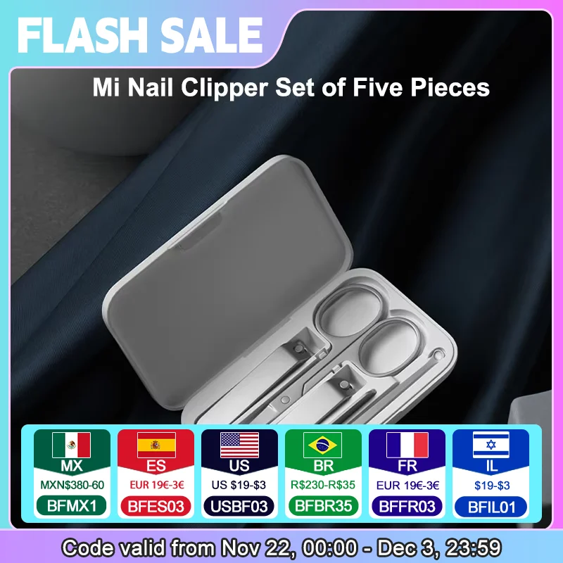 5 in 1 Xiaomi Mijia 420 Stainless Steel Nail Clippers Pedicure Care Trimmer Portable Nail File with Anti-splash Storage Shell