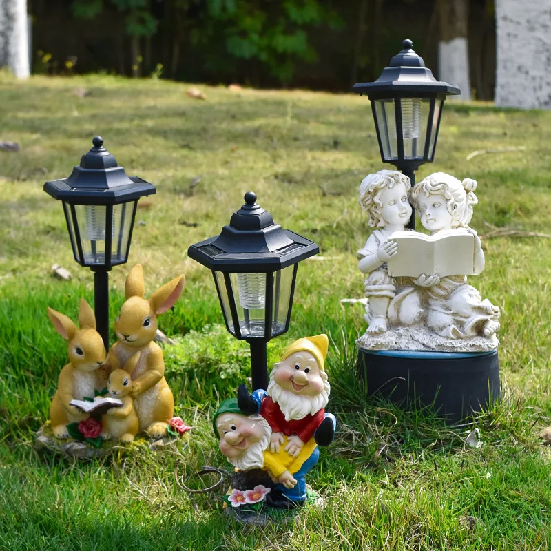 

Solar Hexagonal Garden Lamp Resin Cute Figurine Lights Animal/ Child/ Gnome Decorative Lamp Lawn Courtyard Garden Decoration