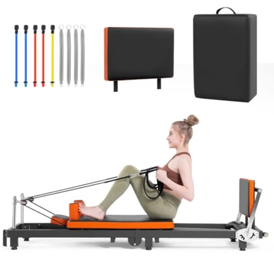 

Складной тренажер для пилатеса с платформой для прыжков и коробкой для пилатеса для домашних тренировок, 4 пружины, 5 тросов, черный, выдерживает до 500 фунтов.