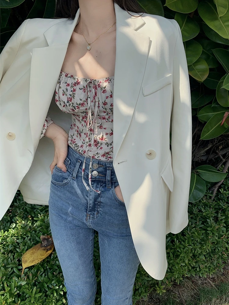 Blumendruck Chiffon irt Damen Frühling Sommer Neu Sle Schlüsselbein Exposition Ele Fit Oberkörper Super Fairy T