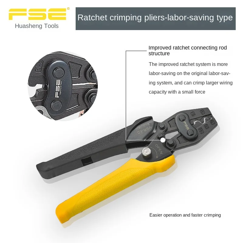 Ratcheting Crimping Pliers VSR-6D, suitable for 0.5-6mm² (20-10AWG) bare terminals, Multi-functional Terminal Pliers