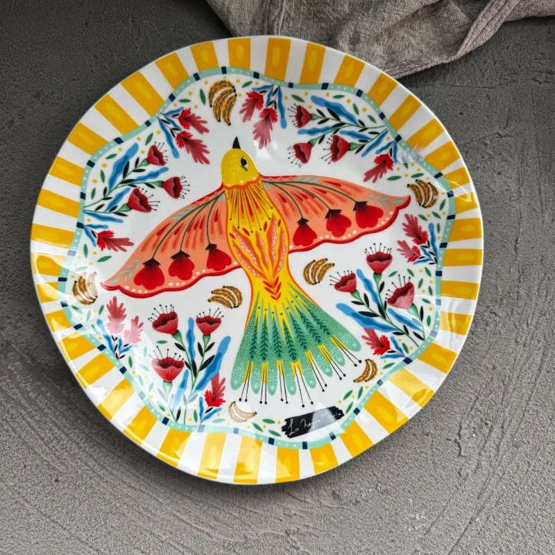 

Vintage Ethnic Bird Floral Ceramic Plate Sushi Plate Home Kitchen Tableware for Dessert Fruit Serving Decoration Christmas gift