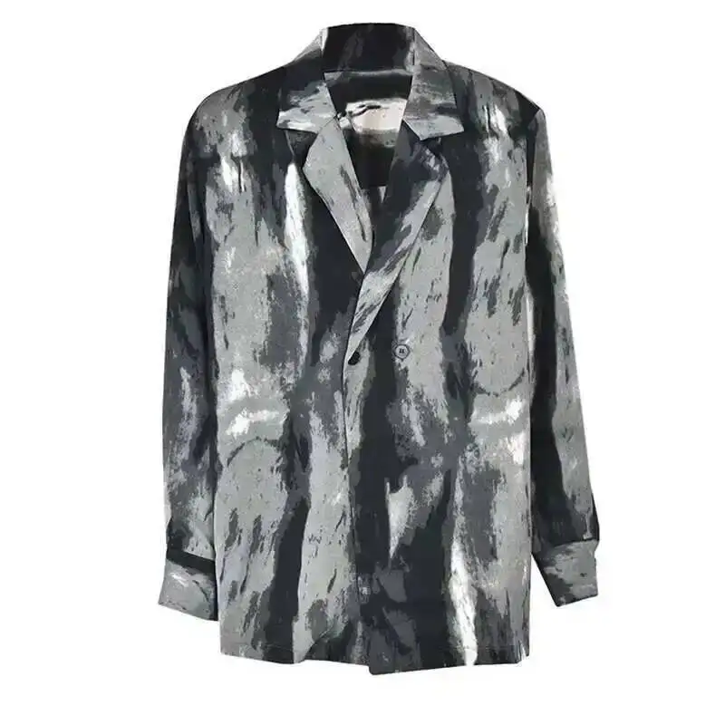 

HUISONG Black Pattern Printed Blouse Women Big Size New Lapel Long Sleeve Loose Fit Shirt Fashion Spring Autumn 2025 pdvko8