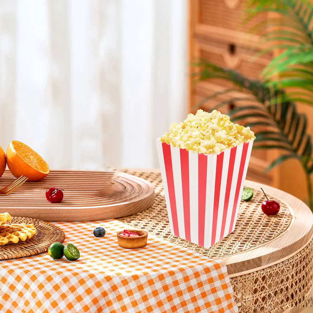 25Pcs Retro Striped Popcorn Boxes Sturdy Paper Popcorn Containers Generous Capacity Snack Bowls for French Fries Cookies