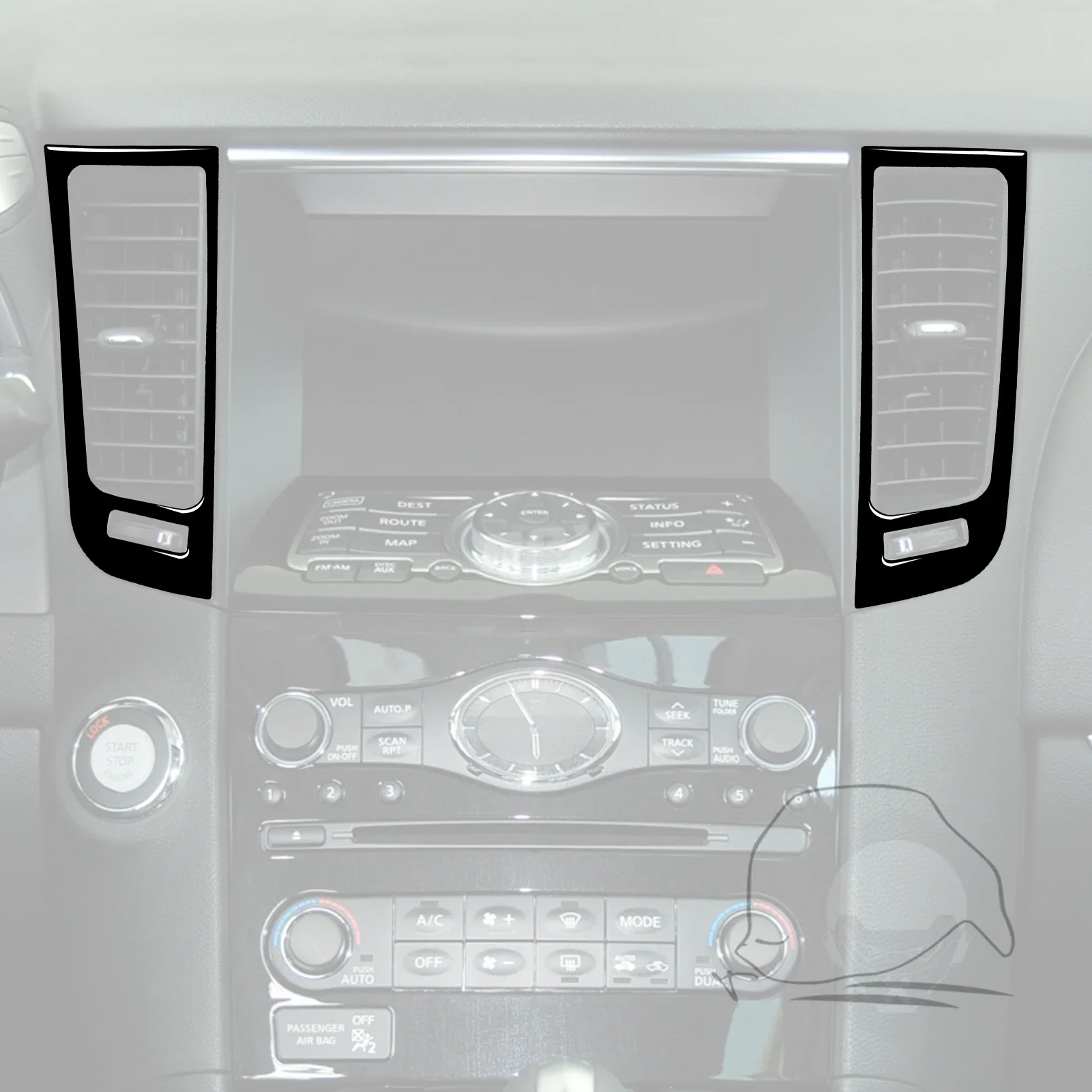 For Infiniti FX QX70 2009-Up Center Air Outlet Frame Tuning Cover Soft Piano Black Sticker Car Interior Decorative Accessories - view 2