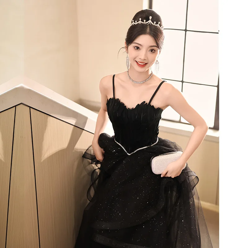 

Elegant Black Evening Gowns For Women Halter Backless Sleeveless Formal Dress Light Luxury Fashion Frmal Dress