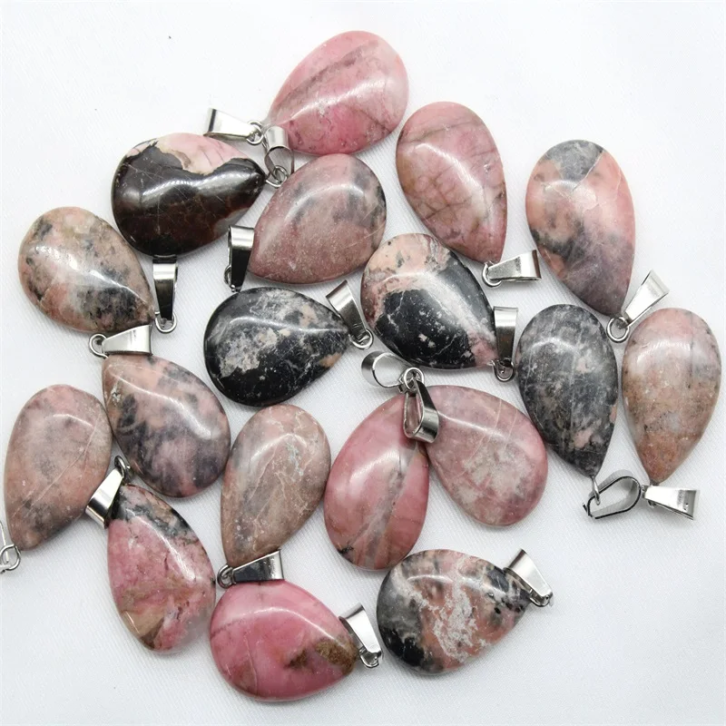 Wholesale 24pcs Natural Pink Quartz Crystal Agates Tiger eye Stone Malachite Water Drop Shape Pendant for DIY Jewelry Making