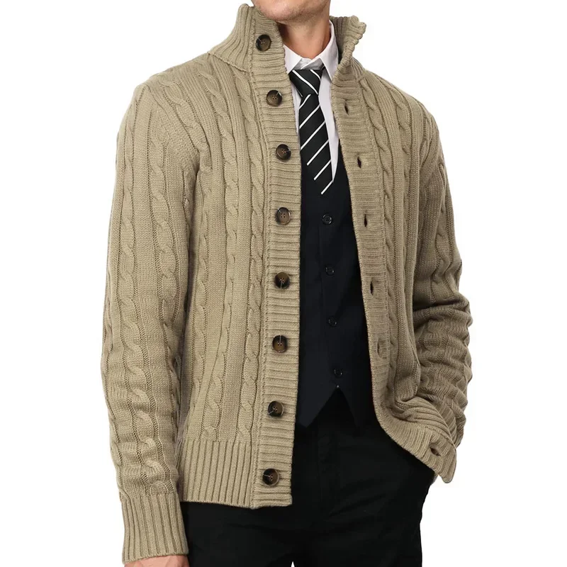 

Men's Sweater Jackets Business Knitted Shirt Standing Collar Cardigan Casual Coats Fashion Male Tops