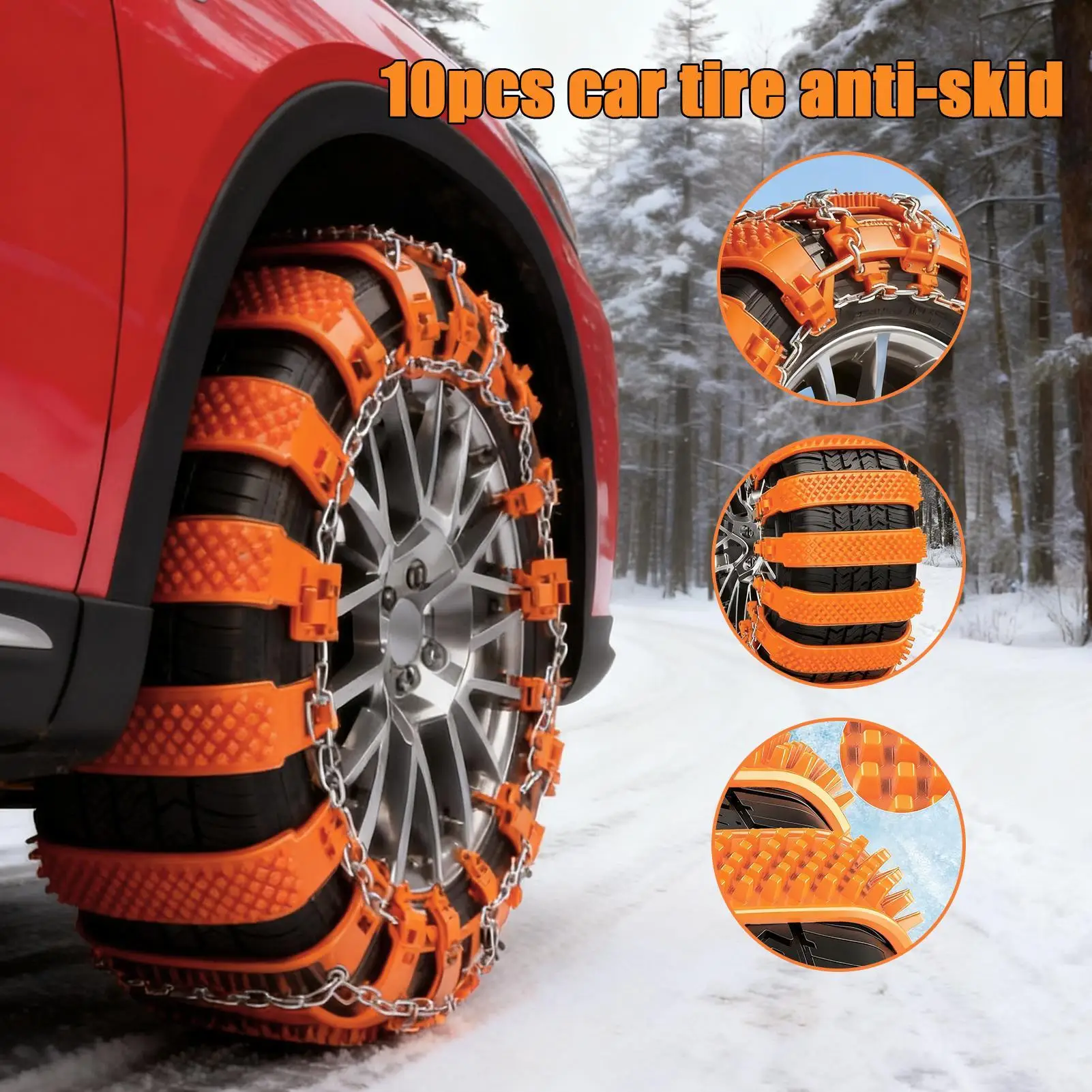 Car Tire Snow Chains 10Pcs/set Anti-Slip Tyre Protection Rubber Winter Snow Chains  for Ice Winter Hiking Trailer