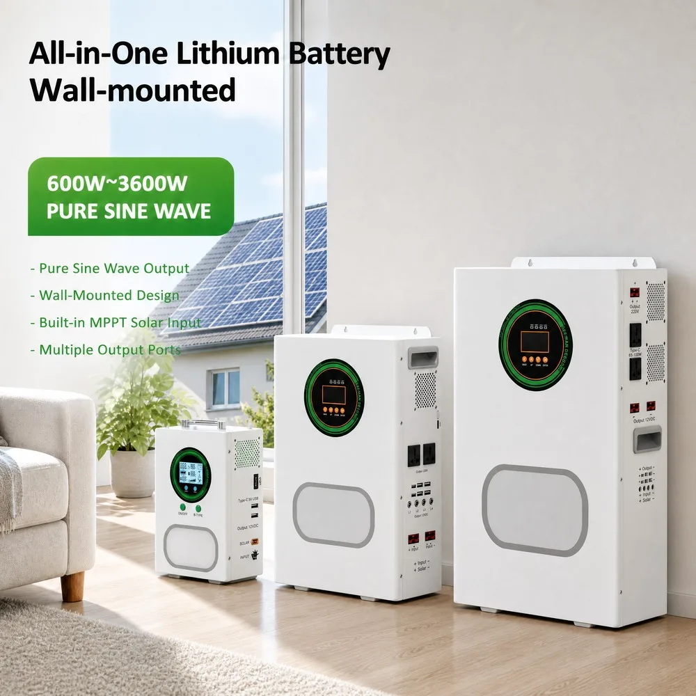 Wave Inverter 1280Wh 600W-3600W LiFePO4 Battery Residential Wall-Mounted Energy Storage Battery System All-in-One Pure Sine