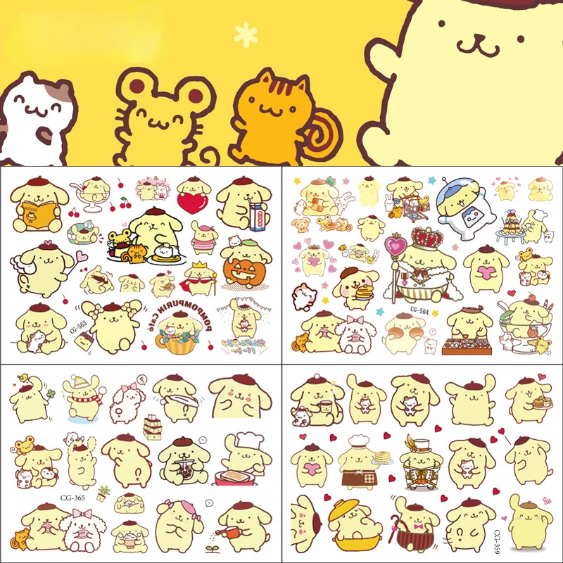 4Pcs Sanrio Pom Pom Purin Tattoo Stickers Temporary Tattoos for Kids Birthday Party Supplies Favors Tattoos Stickers Decoration