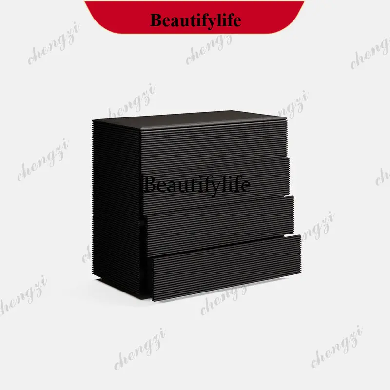 p182 Black walnut solid wood four-chest cabinet Italian modern minimalist art chest line sense