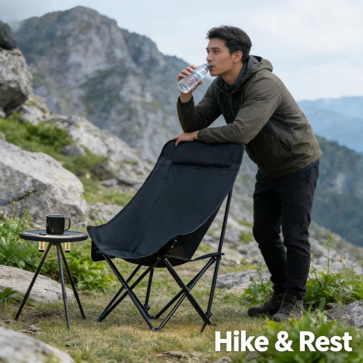 

1 шт. 2026 Портативное складное кресло-луна с 4 регулируемыми положениями для кемпинга, пляжа, рыбалки и активного отдыха на природе