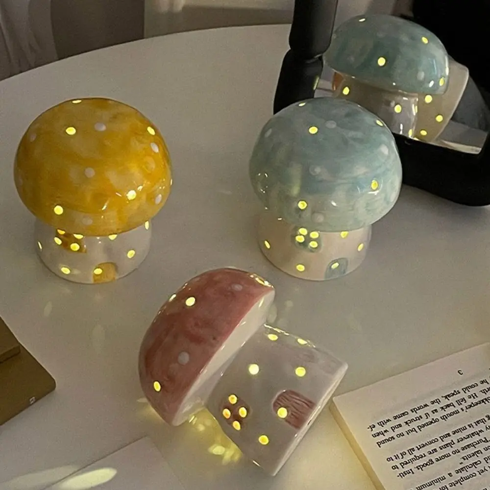 Table Decor Lamp Mushroom Night Light Sleeping Nordic Bedside Night Light Eye Protection LED Ceramic Night Light Girl Heart