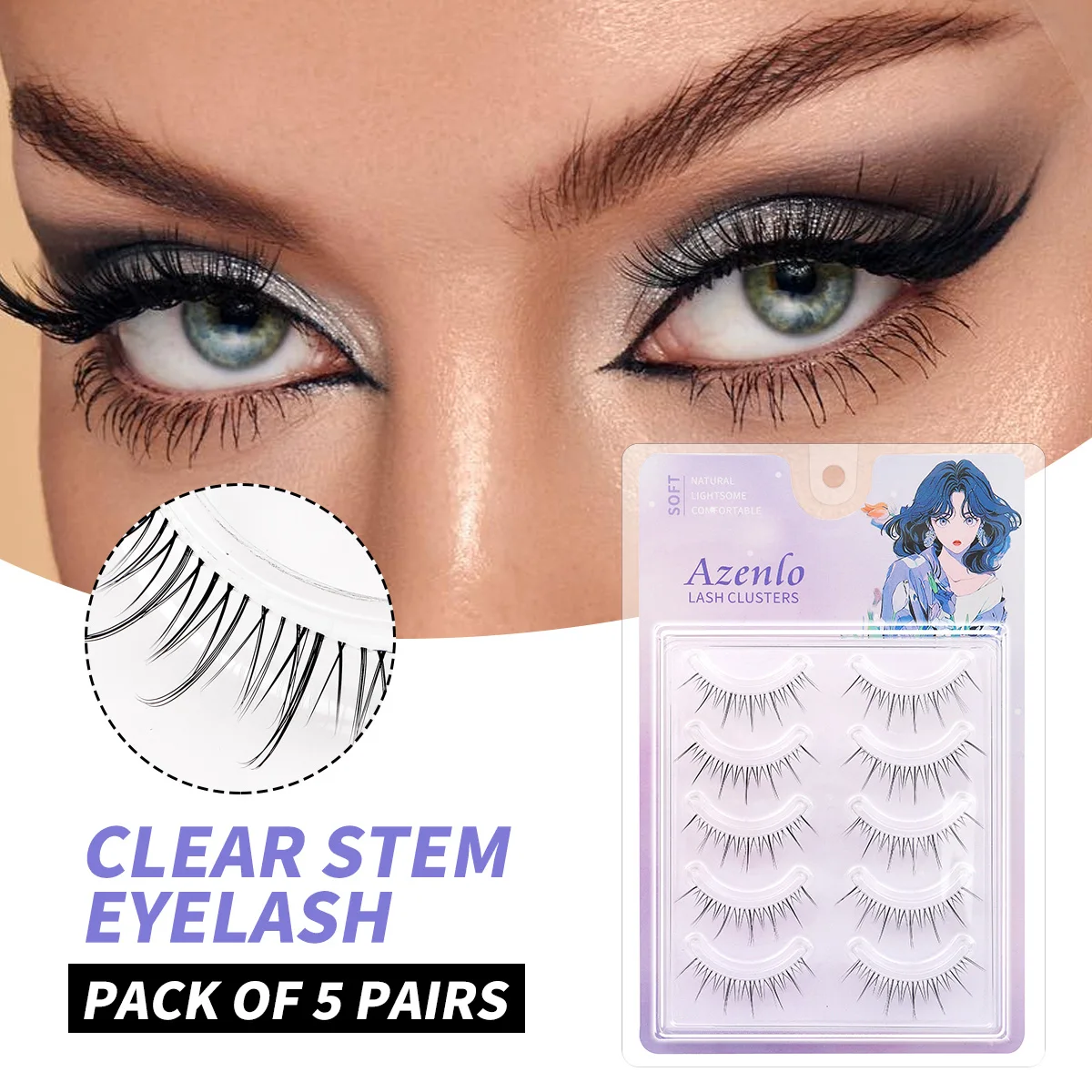 

5 Pairs False Eyelash 3D Lashes Manga Clear Band Wispy Small Flame Under False Lashes Strip Natural Bottom Eyelashes Korean