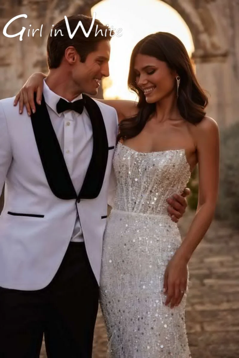Customized Mermaid Sequins Wedding Dress Off Shoulder Wedding Gown Feather Backless Made-to-measure Dresses robe de mariée