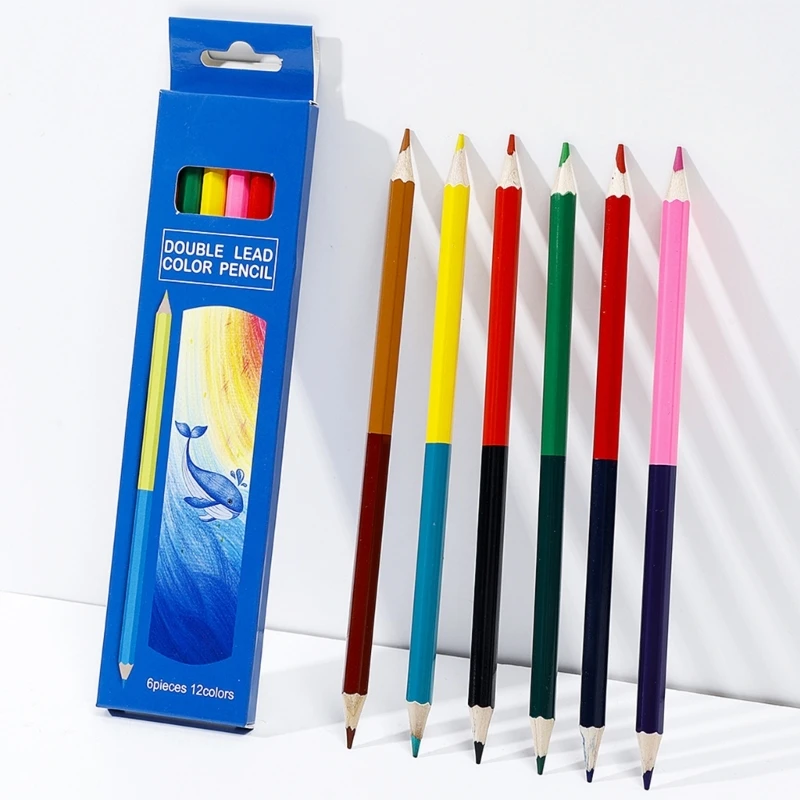 6 Pieces 12 Colors Coloring Pencils Double Ended Colored Pencils Wooden Pencils Pre-sharpened Pencils for Kids Drawing