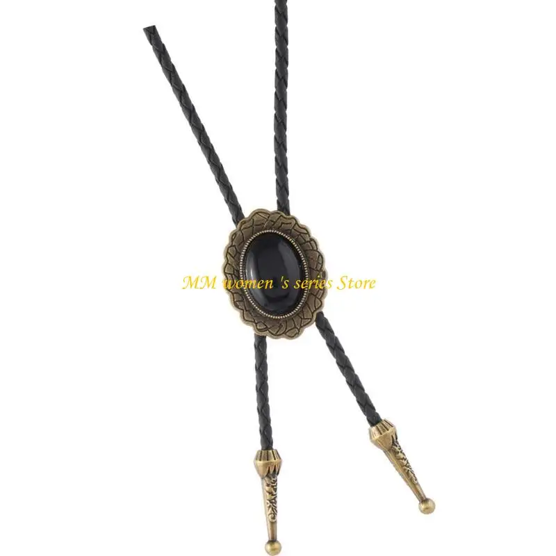 Q39C ربطة عنق بولو جلدية غربية قابلة للتعديل بحجر أسود عتيق للحفلات والمناسبات #3