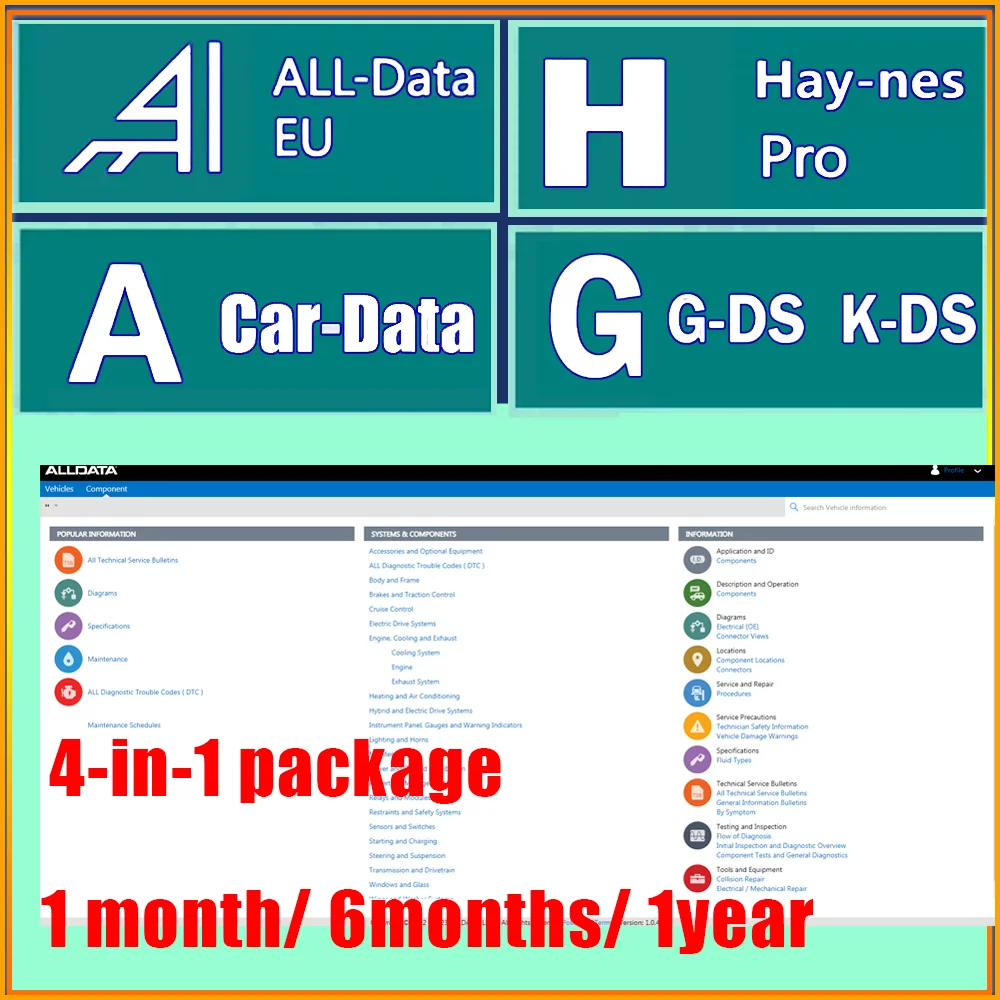 4-in-1 Online Account for Alldata EU Newest Car Repair Software Full Version Data Repair Wiring Diagrams Support Mobile/PC Login