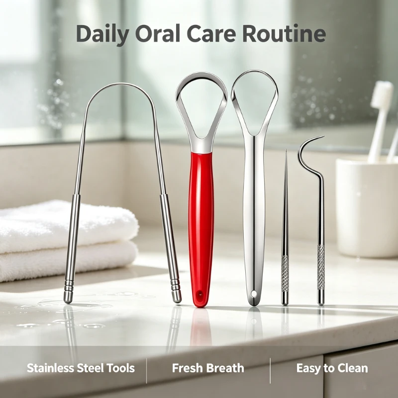 3/5Pcs Stainless Steel Tongue Scraper Set,Odor-Free Tongue Cleaner for Adults Men Women,Effective Tongue Coating Remover,
