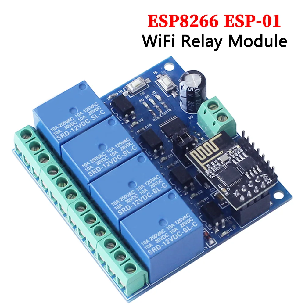 

ESP8266 ESP-01 4-way WiFi relay module 12V IoT smart home remote control switch WIFI wireless module mobile phone APP
