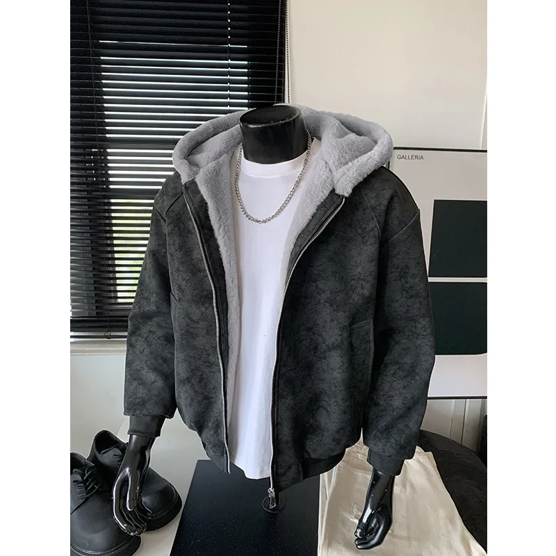 

Зимняя утепленная парка с капюшоном на флисовой подкладке для мужчин, теплая, из полиэфирного волокна, повседневная, молодежная, на молнии, с длинными рукавами