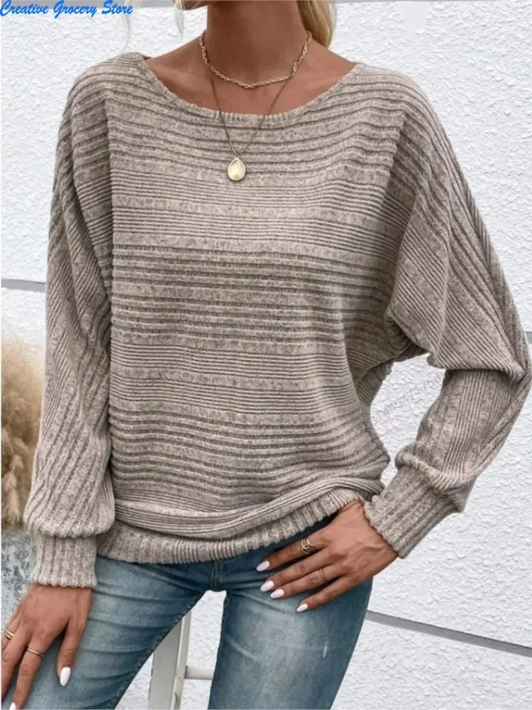 

Casual Solid Knit Sweater Top For Women Fashion Long Sleeve O Neck Pullovers Tops Lady Office Womens Clothing Autumn Winter New