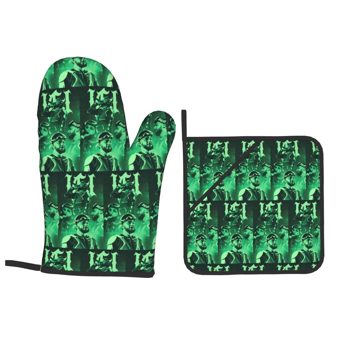 Rapper Jc Reyes Album Tour Graphic Oven Mitts and Pot Holder Sets of 4 for Baking Kitchen Cooking BBQ Resistant Non-Slip Gloves
