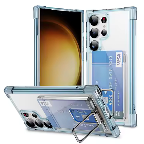 Shockproof Reinforced Corners Card Bag Holder Phone Case For Samsung Galaxy S25 S24 S23 S22 S21 Note 20 Ultra Clear Wallet Cover