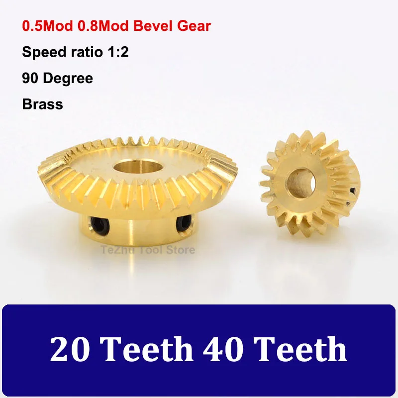 

1Pcs 0.5Mod 0.8Mod 1:2 Brass Bevel Gear 20T 40T 90 Degree Right Angle Transmission Parts Machine Parts Bore 3/4/5/6/8/10/12mm