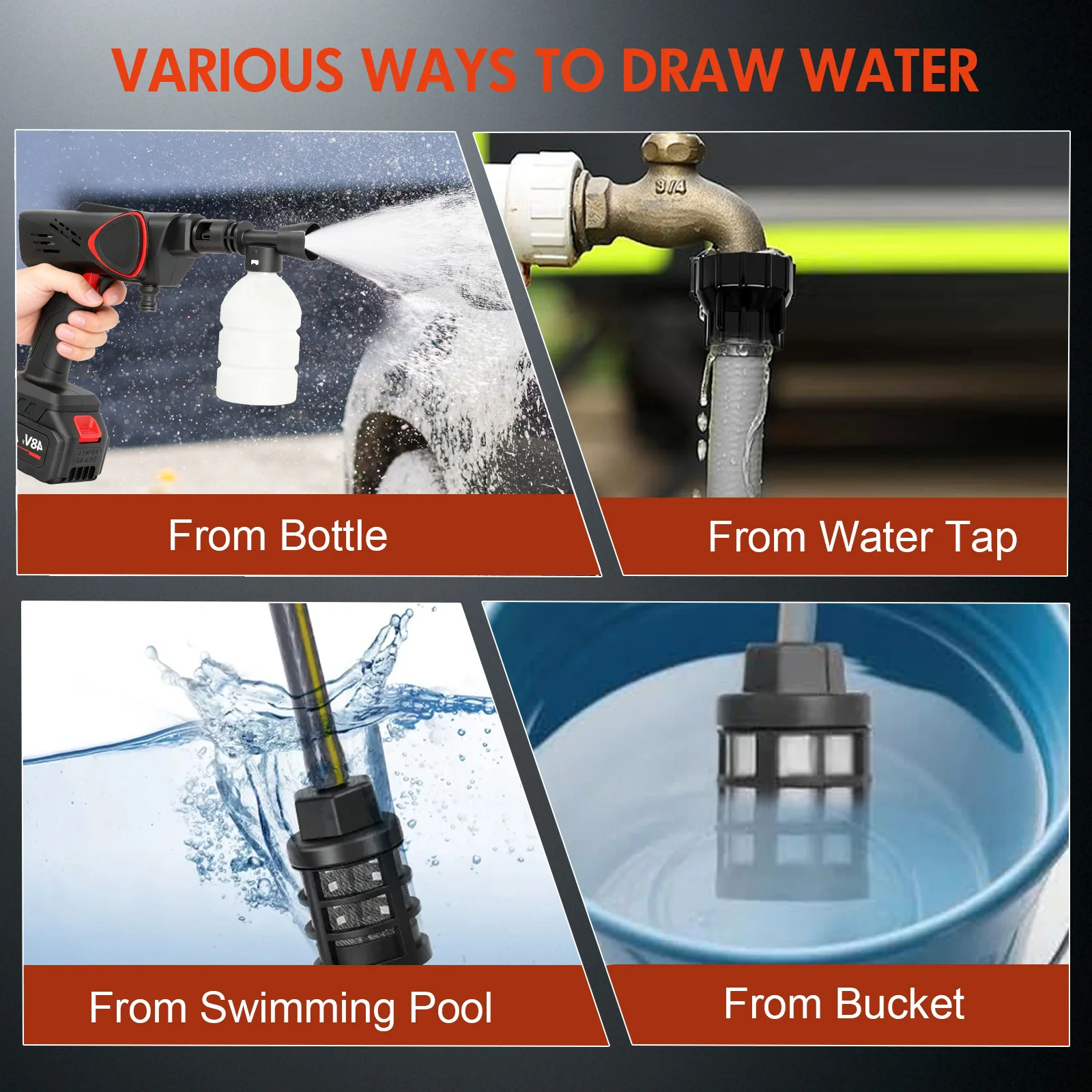 21 فولت المحمولة جهاز تنظيف يعمل بالضغط اللاسلكي G970PSI يده ارتفاع ضغط غسيل السيارات مدفع المياه 6 في 1 فوهة قابلة للتعديل بطارية 4.0Ah