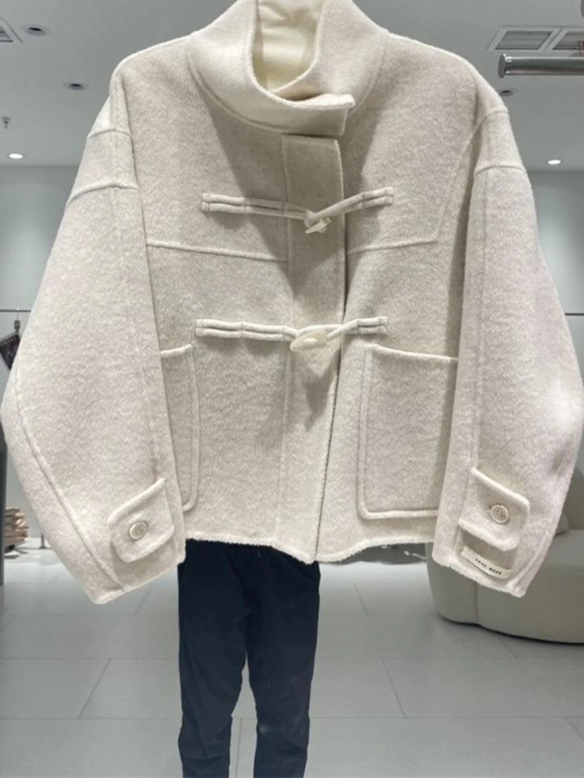 

Korean Sle Double-Faced Camere Coat Women's ort Loose Woolen Jaet Autumn Winter New Arrival Stand Collar Long Sve
