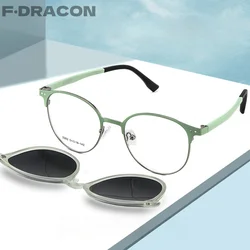 F·DRACON Alloy Frame New Polarized Magnetic 2-in-1 Round Women's Frame Driving Fishing Optical Prescription Sunglasses Men 2262