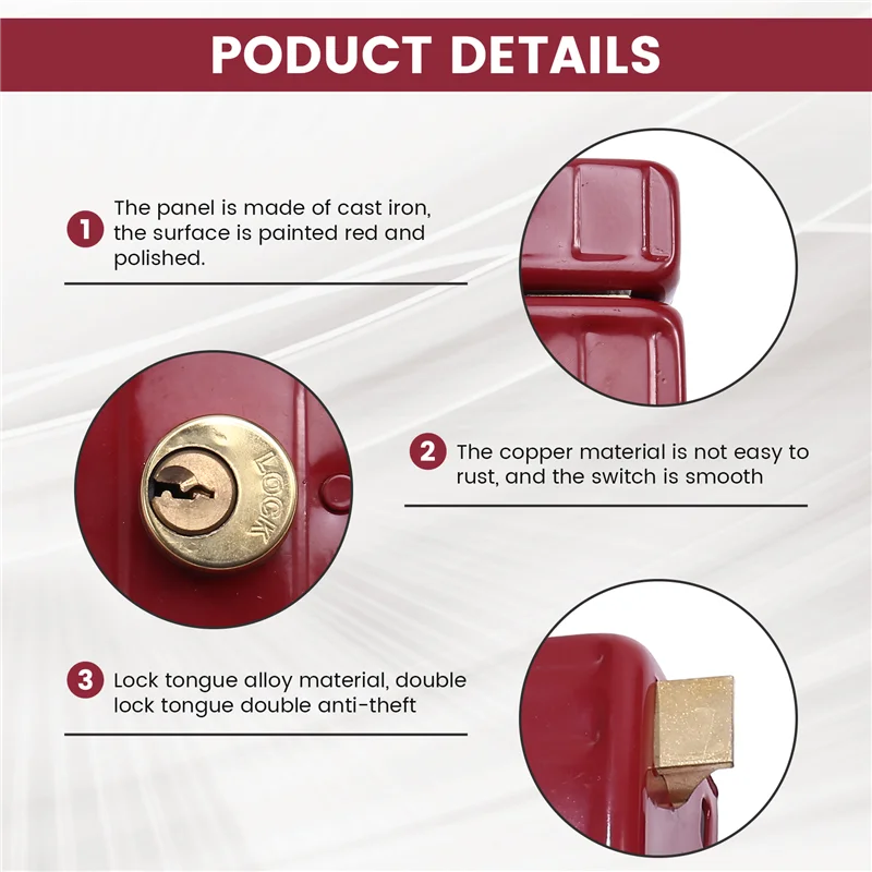 ABKI-Cast Iron Antifurto Serratura Porta esterna Assicurazione multipla Sicurezza Dormitorio interno domestico con chiave Serratura per porta in legno