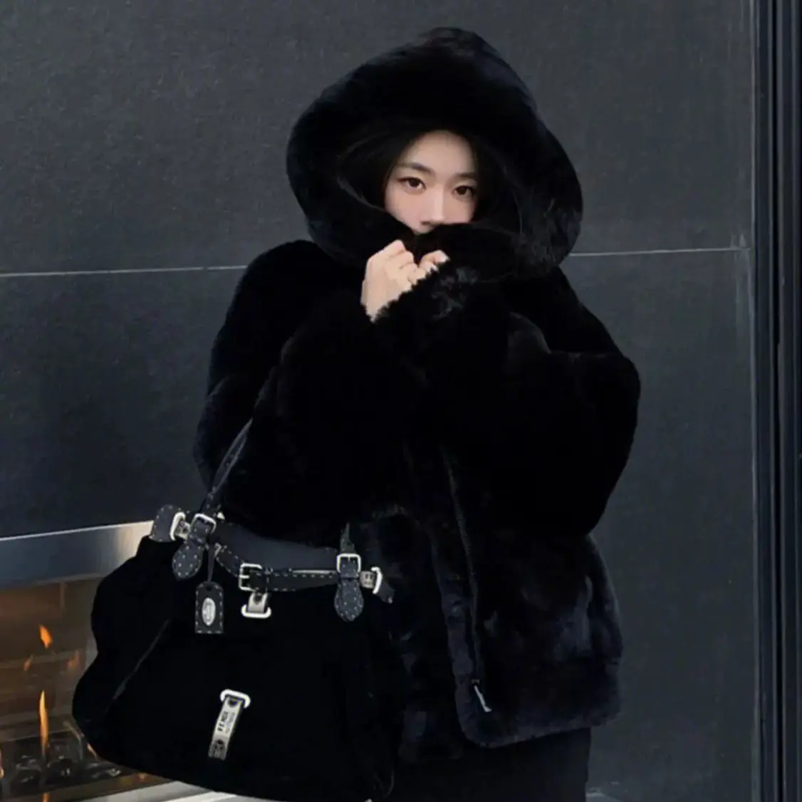 

Women Fluffy Coat Winter 2025 New Fashionable Temperament Mid Long Thick Faux Rabbit Fur Eco Puffy Girl Jacket