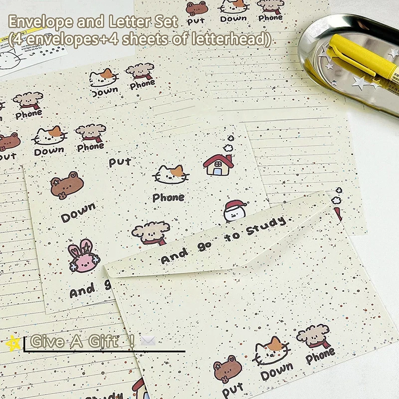1Set Cartoon Small Animal Envelope Set Cute Letter Paper Blessing Birthday Card Gift With Envelope Hand Drawn Cards Gift