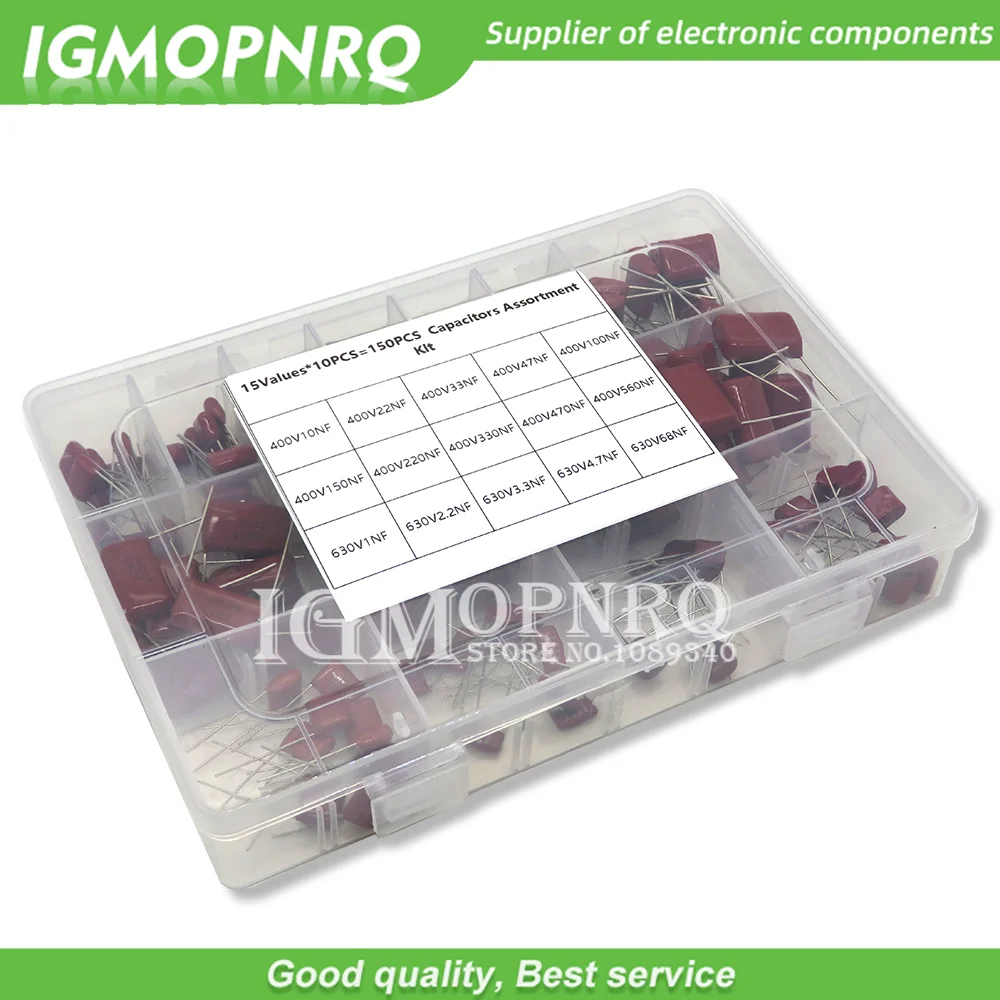 150pcs CBB Polypropylene Film capacitor 0nf-68nf 400v 630v CBB Capacitors Assortment Kit 10NF 22NF 47NF 100NF 220NF470NF 560NF