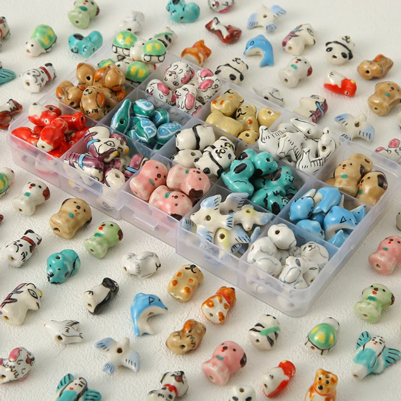3Pcs Kawaii Hand Painted Cartoon Colorful Dog Pigeon Ceramic Beads Bisutería Fancy Glazed Sea Animal Fish Dolphin Charms Jewelry