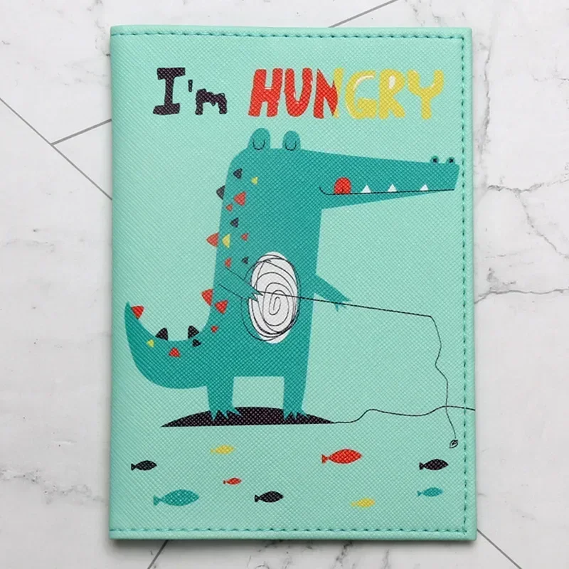 Funda para pasaporte con estampado de dinosaurio de dibujos animados para niños, porta pasaporte impermeable de cuero PU, tarjetero de identificación, accesorios de viaje