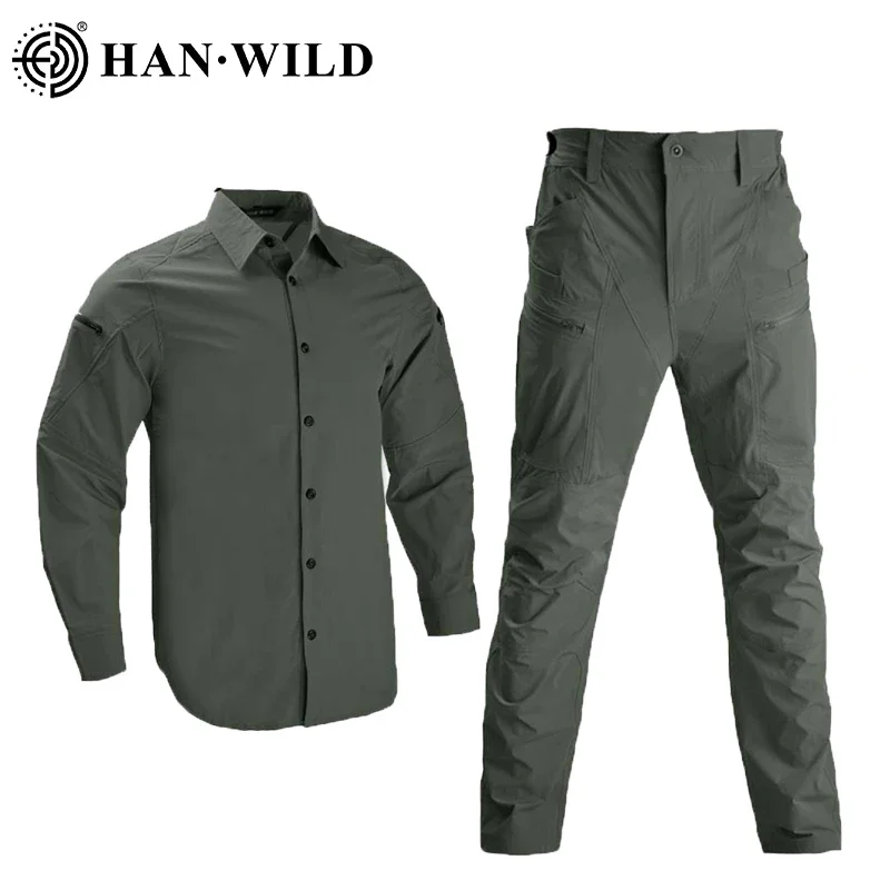 Outdoor Casual Uniform Tactical Shirt for Men Softair Suit Combat Pants Quick Dry Outfit Set Hiking Clothes Sports Pants Workout