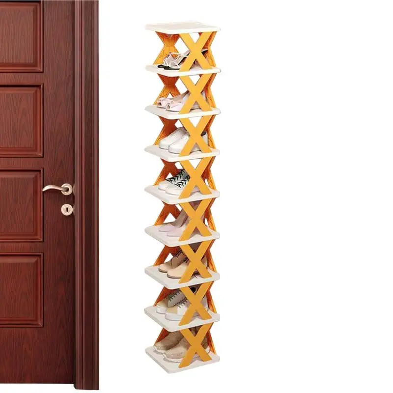 

Narrow Shoe Rack Multi Tier Tall Storage Rack Multi Functional Vertical Organizer Folding Shelves No Assembly Slipper Organizer
