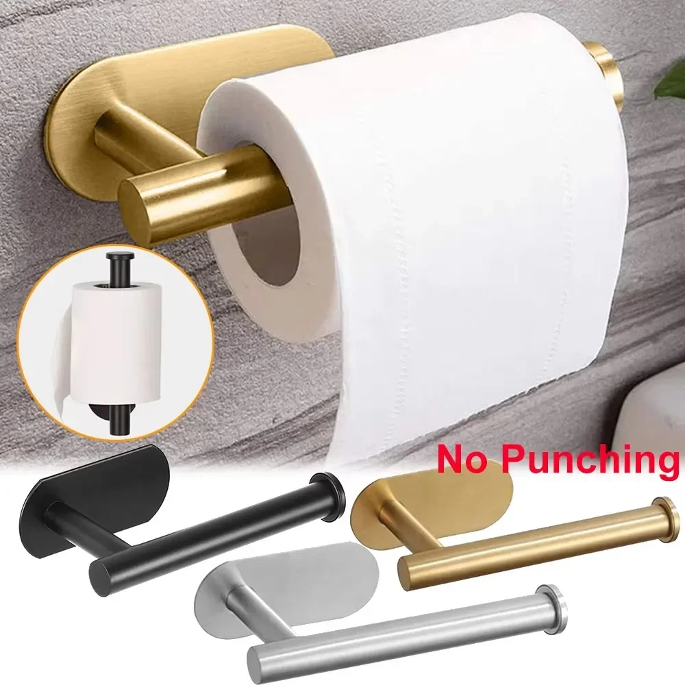 2025 Adhesive Toilet Paper Holder Gold Stainless Steel Wall Mount No Punching Tissue Towel Roll Dispenser Bathroom Paper Hooks