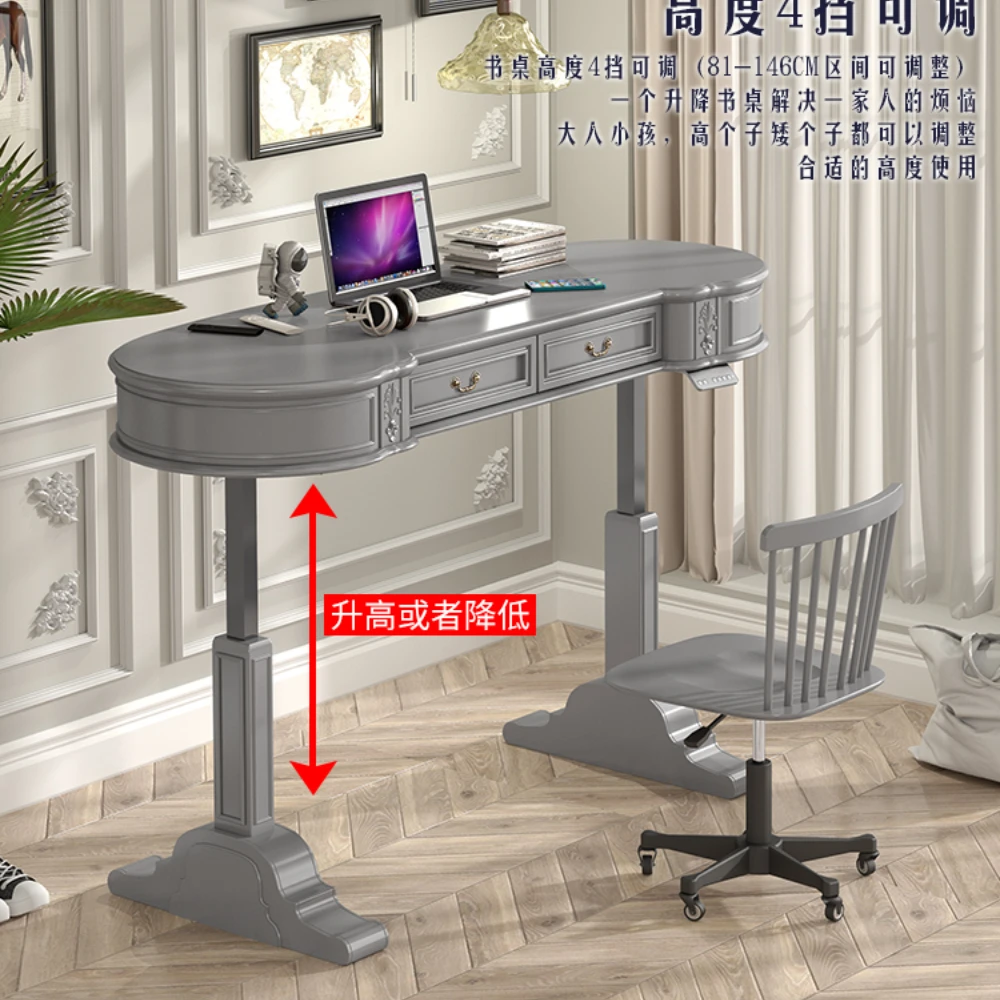 Solid Wood Advanced Gray Electric Lifting Standing Desk Villa Model House