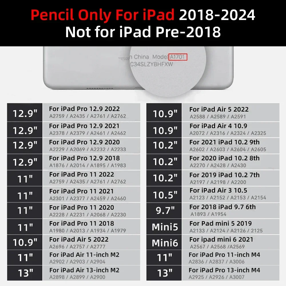 For iPad Air M2 2024 Stylus Pencil with Palm Rejection Tilt Tablet Pen for  iPad Pro M4 Pro 11/12.9 iPad 5/6/7/8/9/10th Mini 6