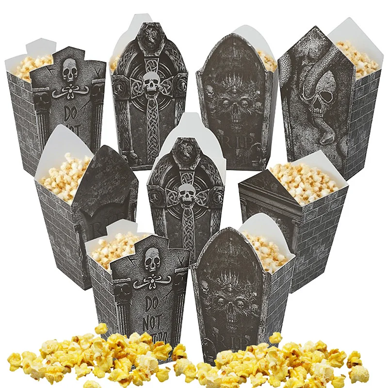 6/12 Stück Halloween-Grabstein-Popcorn-Boxen, Halloween-Partyzubehör, Süßes oder Saures, Snack-Leckerli-Beutel für Kinder, Süßigkeitenbehälter, Eimer